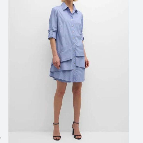 Finley Dresses & Skirts - NWT Finley Jenna Striped Ruffled Tiered Shirt Dress Blue White Shirtdress S